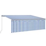 vidaXL Auvent manuel rétractable avec store 4 5x3 m Bleu et blanc