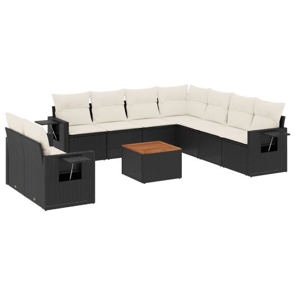 vidaXL Salon de jardin 10 Pièces avec coussins noir résine tressée