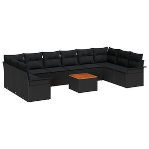 Ensemble de Canapés de Jardin vidaXL de 11 pièces avec Coussins Noir Rattan Acacia