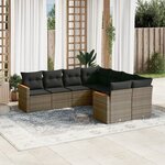 vidaXL Salon de jardin 8 Pièces avec coussins gris résine tressée