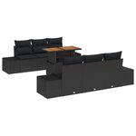 vidaXL Canapé de Jardin 7 Pièces avec Coussins Noir Poly Rattan