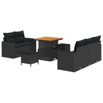Ensemble de Canapés de Jardin 8 Pièces avec Coussins Noir Rattan Poly Acacia