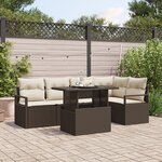 Ensemble de canapés de jardin de 6 pièces avec coussins Marron Poly Rattan