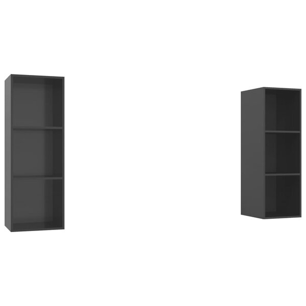 vidaXL Meubles TV muraux 2 Pièces Gris brillant Bois d'ingénierie