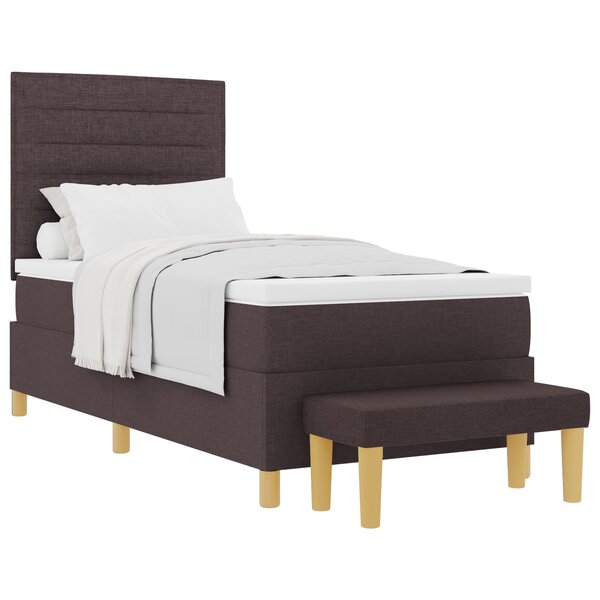 vidaXL Lit à ressorts avec matelas et banc Marron foncé 90x200 cm Tissu
