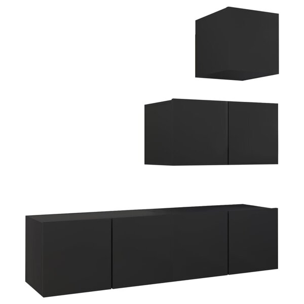 vidaXL Ensemble de meubles TV 4 Pièces Noir Bois d'ingénierie