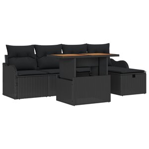 Ensemble de Canapé de Jardin 6 Pièces avec Coussins Noir Rattan Poly