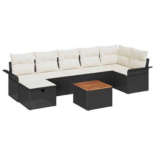 Ensemble de Canapés de Jardin 8 Pièces avec Coussins en Noir Rattan Poly