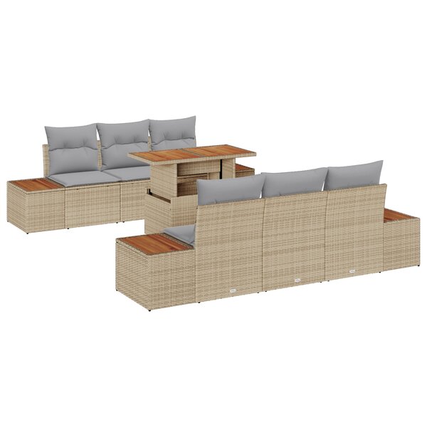 vidaXL Ensemble de salle à manger de jardin 7 pièces avec coussins en rattan polybeige et acacia