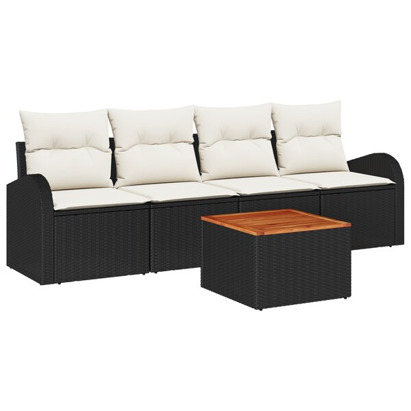 vidaXL Ensemble de canapé de jardin 5 pièces avec coussins Rattan noir poly