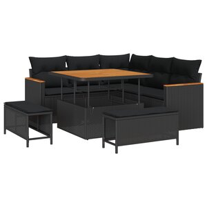 Ensemble de canapé de jardin 8 pièces avec coussins Noir Poly Rattan Acacia