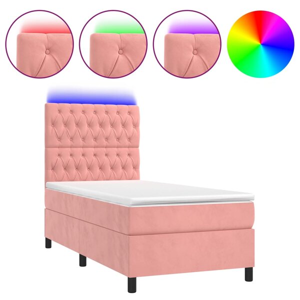 vidaXL Sommier à lattes de lit matelas et LED Rose 90x200 cm Velours