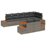 vidaXL Ensemble de canapé de jardin 9 pièces avec coussins en poly rattan gris acacia