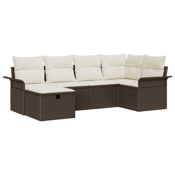 vidaXL Set de canapé de jardin 6 pièces avec coussins marron en poly rotin