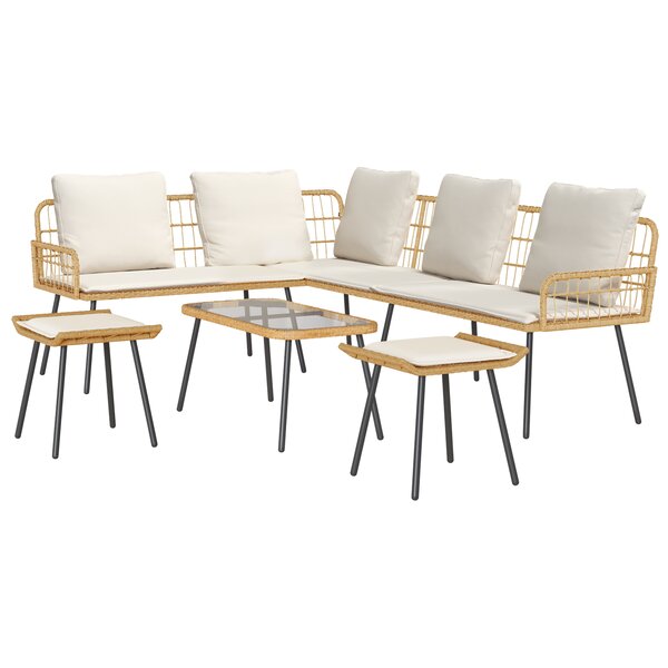 Ensemble de canapé de jardin de 4 pièces avec coussins en poly rattan naturel