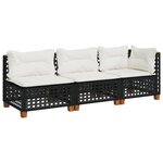 vidaXL Canapé de jardin avec coussins 3 places noir résine tressée