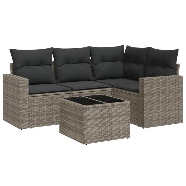 vidaXL Salon de jardin 5 Pièces avec coussins gris résine tressée