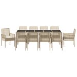 vidaXL Ensemble de repas de jardin 11 pièces avec coussins Beige Poly Rattan