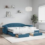 vidaXL Lit de jour avec gigogne et tiroirs sans matelas bleu 90x200 cm