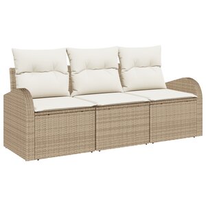 vidaXL Ensemble de canapé de jardin 3 pièces avec coussins Beige Rattan synthétique