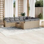 vidaXL Salon de jardin 11 Pièces avec coussins beige résine tressée
