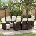 Ensemble de salle à manger de jardin vidaXL 9 pièces avec coussins Marron Poly Rattan