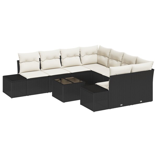 vidaXL Ensemble de canapé de jardin de 9 pièces avec coussins en rotin noir
