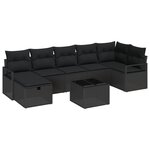 Canapé de Jardin 8 Pièces avec Coussins Noir Poly Rattan