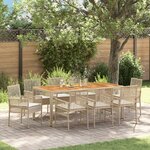vidaXL Ensemble de salle à manger de jardin 9 pièces avec coussins beige en rotin