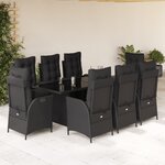 vidaXL Ensemble à manger de jardin 9Pièces coussins noir résine tressée