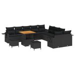 Ensemble de Canapé de Jardin 13 Pièces avec Coussins Noir Rattan Poly Acacia