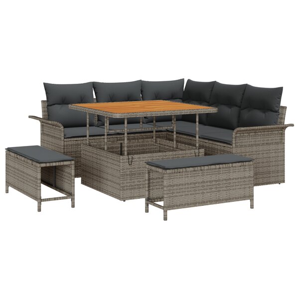 vidaXL Ensemble de canapé de jardin 8 pièces avec coussins Gris Poly Rattan Acacia