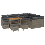 Ensemble de Canapé de Jardin vidaXL de 13 Pièces avec Coussins Gris Poly Rattan Acacia