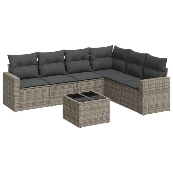 vidaXL Salon de jardin avec coussins 7 Pièces gris résine tressée