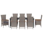 vidaXL Set de dîner de jardin 9 pièces avec coussins en rattan poly gris