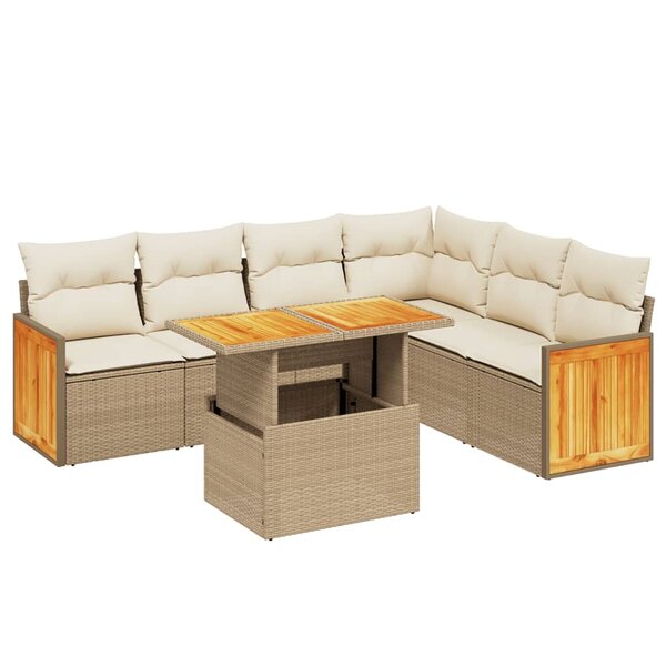 vidaXL Salon de jardin avec coussins 7 Pièces beige résine tressée