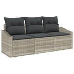 vidaXL Canapé de jardin 3 pièces avec coussins gris clair en poly rattan