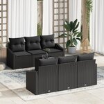 vidaXL Ensemble de canapé de jardin 7 pièces avec coussins noir poly rattan
