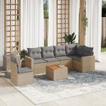 vidaXL Salon de jardin avec coussins 7 Pièces beige résine tressée