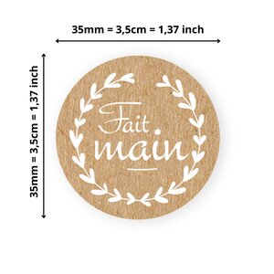 500 Etiquettes Fait main Rondes Autocollantes en rouleau - Ø 35 mm  - Fait main - 1 rouleau de 500 Stickers pour entrepreneurs  smallbusiness  DIY  scrapbooking.