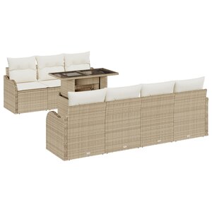 Ensemble de Canapé de Jardin 8 pièces avec Coussins Beige Poly Rattan