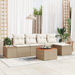 Canapé de jardin 6 pièces avec coussins beige rattan synthétique acacia