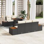 Ensemble de canapé de jardin 6 pièces avec coussins en rattan noir