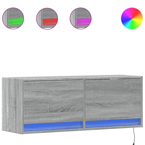 vidaXL Meuble TV mural avec lumières LED sonoma gris 100x31x35 cm