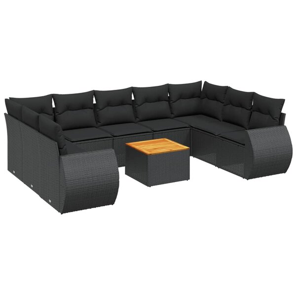 vidaXL Salon de jardin 10 Pièces avec coussins noir résine tressée
