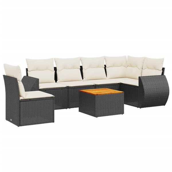 vidaXL Salon de jardin 7 Pièces avec coussins noir résine tressée