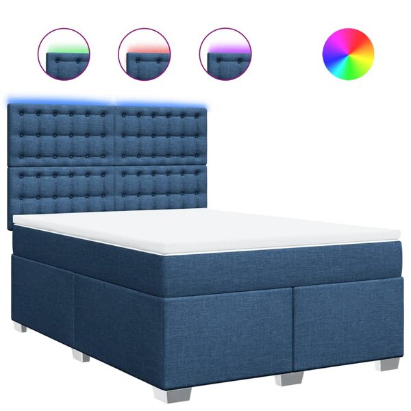 vidaXL Sommier à lattes de lit avec matelas Bleu 140x200 cm Tissu