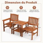 Ensemble de meubles de patio 2 places en bois salon de jardin avec 2 chaises table basse et trou pour parasol 20_0008485