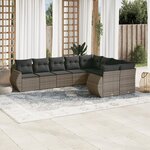 vidaXL Salon de jardin 9 Pièces avec coussins gris résine tressée
