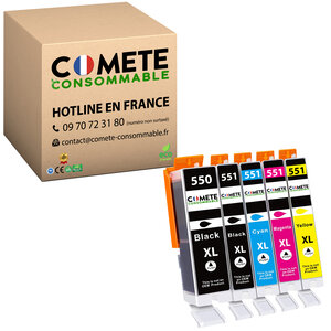 COMETE, Entreprise Française- 550/551XL- pack 5 Cartouches Compatibles CANON
